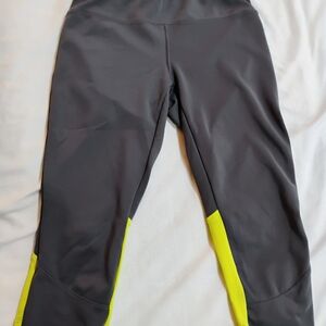 New Balance Gray and Neon Yellow Cropped Leggings